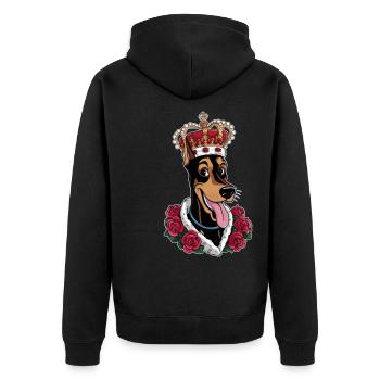 Doberman Pinscher with crown and great roses - Unisex Premium Organic Zip Hoodie - black - Back - Nico (187cm)
