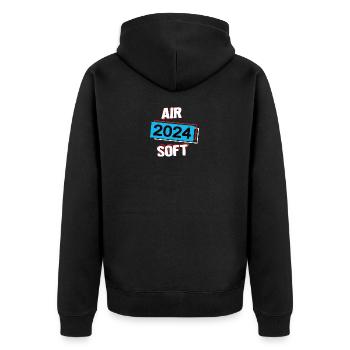 Airsoft 2024 Paintball Airsoftspieler Spieler - Unisex Premium Bio Zip Hoodie - Schwarz - Hinten - Nico (187cm)