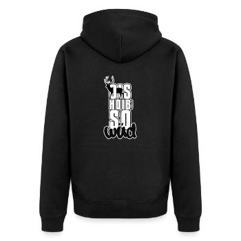 Ois hoib so wüd - Unisex Premium Bio Zip Hoodie - Schwarz - Hinten - Nico (187cm)