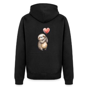 Faultier Herz Aquarell - Unisex Premium Bio Zip Hoodie - Schwarz - Hinten - Nico (187cm)