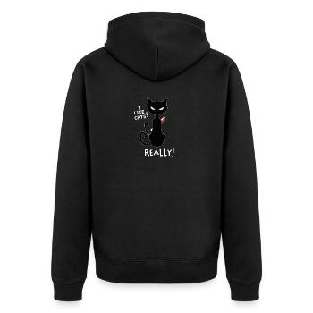 Ich mag Katzen! Lustiges Kitty Shirt Design - Unisex Premium Bio Zip Hoodie - Schwarz - Hinten - Nico (187cm)