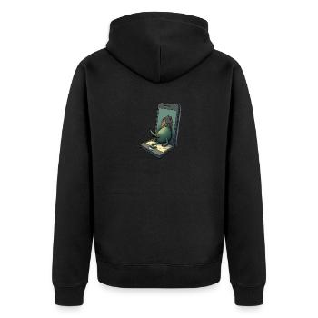 green Monster in iPhone - Unisex Premium Bio Zip Hoodie - Schwarz - Hinten - Nico (187cm)