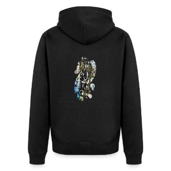Retro Musik Graffiti Spritzer Vintage-Farbe bunt - Unisex Premium Bio Zip Hoodie - Schwarz - Hinten - Nico (187cm)