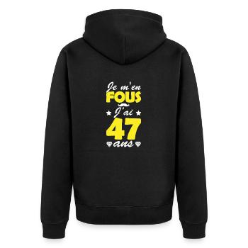j ai 47 ans / humour anniversaire 47 ans - Veste à capuche bio Premium Unisexe - noir - Dos - Nico (187cm)