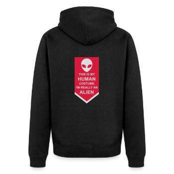 human costume alien Zitat - Unisex Premium Bio Zip Hoodie - Schwarz - Hinten - Nico (187cm)