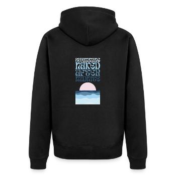 swimming naked after midnite | clan of birds - Unisex Premium Bio Zip Hoodie - Schwarz - Hinten - Nico (187cm)