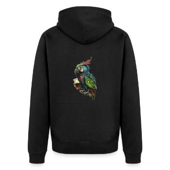 Lustiger Biertrinker, der coole Papagei - Unisex Premium Bio Zip Hoodie - Schwarz - Hinten - Nico (187cm)