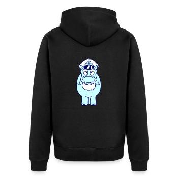 Lustiges Nilpferd Kapitän steht Süß Cartoon Comic - Unisex Premium Bio Zip Hoodie - Schwarz - Hinten - Nico (187cm)