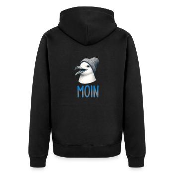 Gute Laune - Moin Möwe mit Beanie Mütze - Unisex Premium Bio Zip Hoodie - Schwarz - Hinten - Nico (187cm)