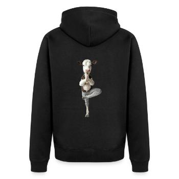 Kuh - Unisex Premium Bio Zip Hoodie - Schwarz - Hinten - Nico (187cm)
