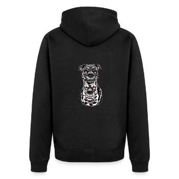 Düsterer Hund Illustration Druck - Unisex Premium Bio Zip Hoodie - Schwarz - Hinten - Nico (187cm)