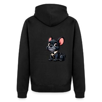 Französische Bulldogge 5 - Unisex Premium Bio Zip Hoodie - Schwarz - Hinten - Nico (187cm)