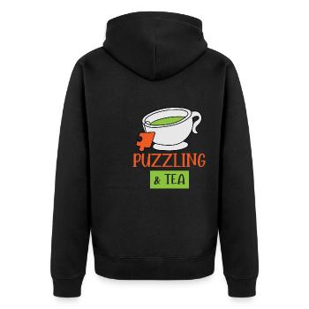 Puzzling and Tea Funny Hobby Jigsaw Puzzle - Unisex Premium Organic Zip Hoodie - black - Back - Nico (187cm)