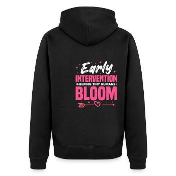 Early Intervention Keeping Tiny Humans Bloom - - Unisex Premium Bio Zip Hoodie - Schwarz - Hinten - Nico (187cm)