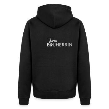 Junior Bauherrin | Kind Hauskauf | Eigenheim - Unisex Premium Bio Zip Hoodie - Schwarz - Hinten - Nico (187cm)