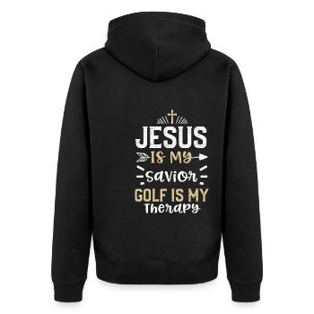 Jésus est mon sauveur Le golf est mon th... - Veste à capuche bio Premium Unisexe - noir - Dos - Nico (187cm)