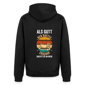 Als Gott Den Kaffee Erschuf Dachte Er An Mich - Unisex Premium Bio Zip Hoodie - Schwarz - Hinten - Nico (187cm)