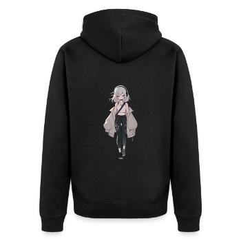 Fille d’anime dans le streetwear élégant - Veste à capuche bio Premium Unisexe - noir - Dos - Nico (187cm)
