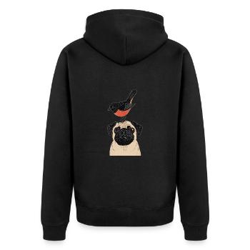 Mops mit Vogel - Unisex Premium Bio Zip Hoodie - Schwarz - Hinten - Nico (187cm)