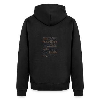 Sonne Berge Bäume See Meer Liebe - Unisex Premium Bio Zip Hoodie - Schwarz - Hinten - Nico (187cm)