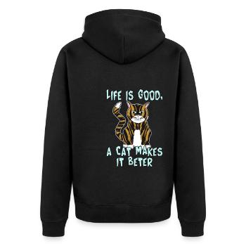 La vie est belle, un chat la rend meilleure. - Veste à capuche bio Premium Unisexe - noir - Dos - Nico (187cm)