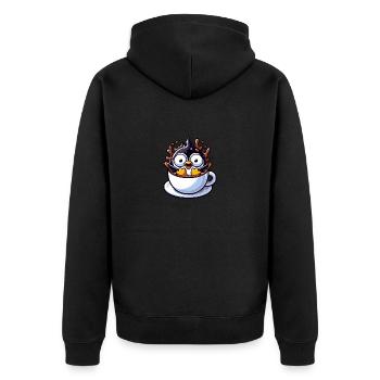 Pinguin Kaffee Kaffeetrinker liebt Koffein - Unisex Premium Bio Zip Hoodie - Schwarz - Hinten - Nico (187cm)