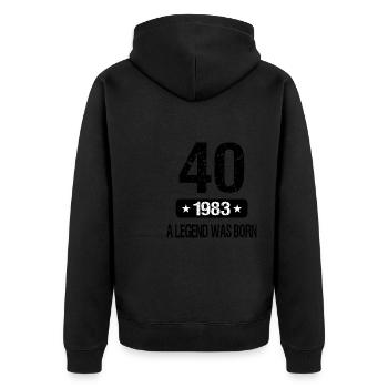40th Birthday 1983 A LEGEND WAS BORN - Unisex Premium Bio Zip Hoodie - Schwarz - Hinten - Nico (187cm)