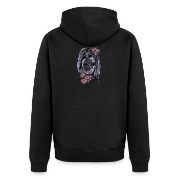 Frau mit Maske - Unisex Premium Bio Zip Hoodie - Schwarz - Hinten - Nico (187cm)
