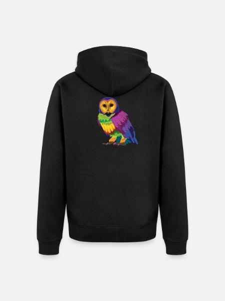 Rainbow owl - Unisex Premium Organic Zip Hoodie - black
