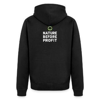 Nature Before Profit | Wald Bäume Natur Naturliebe - Unisex Premium Bio Zip Hoodie - Schwarz - Hinten - Nico (187cm)