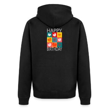 Birthday. HAPPY BIRTHDAY. Happy birthday. - Unisex Premium Organic Zip Hoodie - black - Back - Nico (187cm)