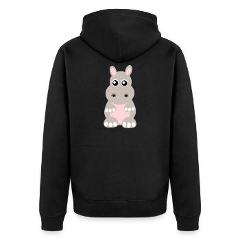 Nilpferd, Flusspferd - Unisex Premium Bio Zip Hoodie - Schwarz - Hinten - Nico (187cm)