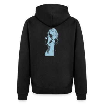 Blaue Silhouette - Unisex Premium Bio Zip Hoodie - Schwarz - Hinten - Nico (187cm)