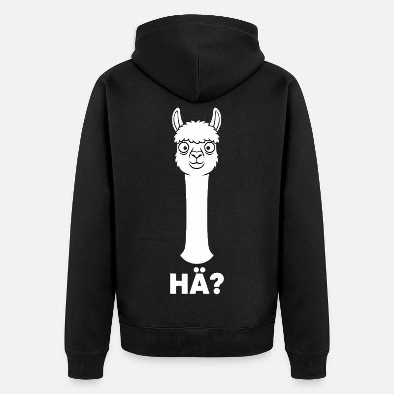 Lama mit fragendem Blick - Unisex Premium Bio Zip Hoodie - Schwarz