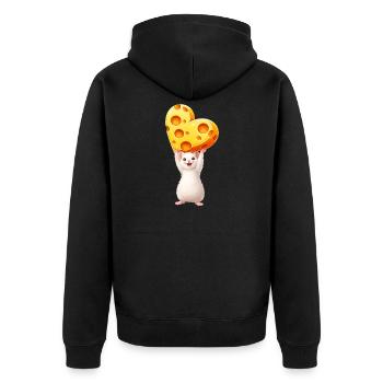 Süße Maus mit Käse Herz Illustration Tier Motiv - Unisex Premium Bio Zip Hoodie - Schwarz - Hinten - Nico (187cm)