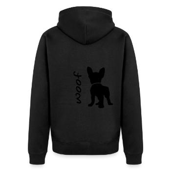 Woof - french bulldog - Unisex Premium Bio Zip Hoodie - Schwarz - Hinten - Nico (187cm)