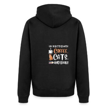 Life is better with a Coffee Cats and Books Cat - Unisex Premium Bio Zip Hoodie - Schwarz - Hinten - Nico (187cm)