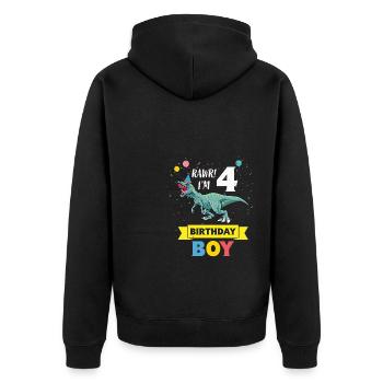 Kids 4 Year Old 4th Birthday Boy T Rex Dinosaur - Unisex Premium Organic Zip Hoodie - black - Back - Nico (187cm)