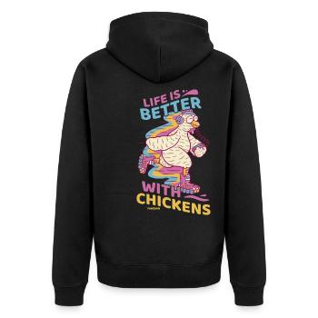 Huhn Bauernhof Geflügel Hahn Hühner Geschenk - Unisex Premium Bio Zip Hoodie - Schwarz - Hinten - Nico (187cm)