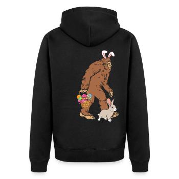 Ostern Bigfoot Hase Ostereier Ostersonntag - Unisex Premium Bio Zip Hoodie - Schwarz - Hinten - Nico (187cm)