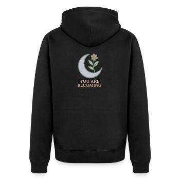 Mondblüte: Du wirst wachsen - Unisex Premium Bio Zip Hoodie - Schwarz - Hinten - Nico (187cm)