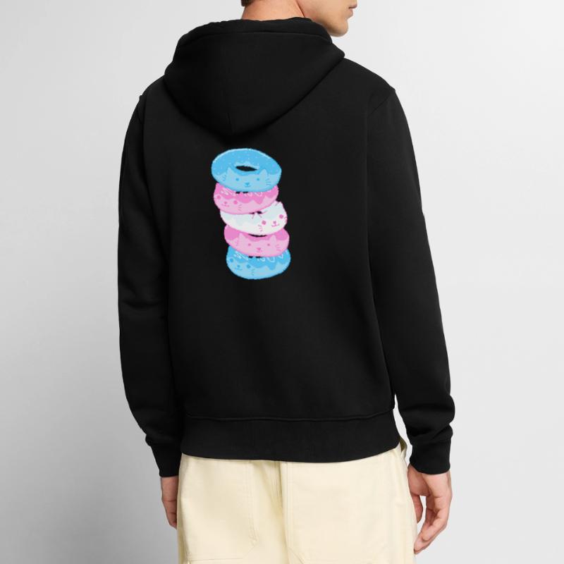 Trans Pride Cat 8-Bit Pixel Donut Stack Trans Veste à capuche bio Premium Unisexe