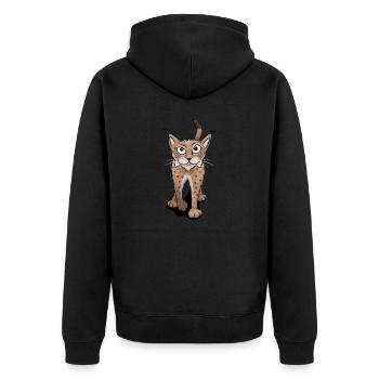 verwegener Luchs lässig cool Wildkatze Geschenk - Unisex Premium Bio Zip Hoodie - Schwarz - Hinten - Nico (187cm)