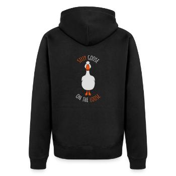 goose on the loose - Unisex Premium Bio Zip Hoodie - Schwarz - Hinten - Nico (187cm)