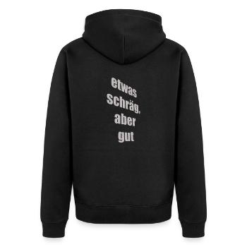 etwas schräg, aber gut - Unisex Premium Bio Zip Hoodie - Schwarz - Hinten - Nico (187cm)