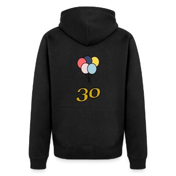 30. 30 YEARS. 30th ANNIVERSARY. 30 YEARS ANNIVERSARY. - Unisex Premium Organic Zip Hoodie - black - Back - Nico (187cm)