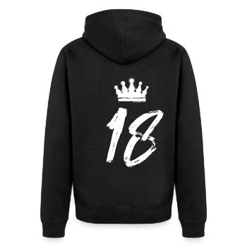 18 Zahl Krone - Unisex Premium Bio Zip Hoodie - Schwarz - Hinten - Nico (187cm)