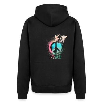 pastell ,graffiti, peace, flagge, friede, tauben - Unisex Premium Bio Zip Hoodie - Schwarz - Hinten - Nico (187cm)