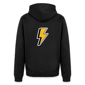 Retro-Blitz - Unisex Premium Bio Zip Hoodie - Schwarz - Hinten - Nico (187cm)