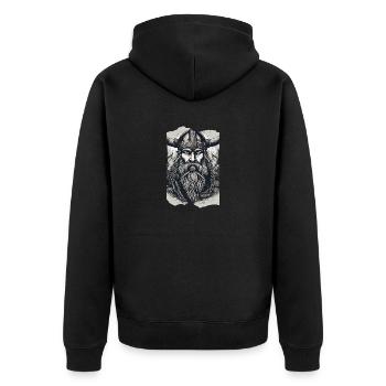 Norseman Legende Wikinger Gehörnter Helm Bart Grau - Unisex Premium Bio Zip Hoodie - Schwarz - Hinten - Nico (187cm)